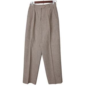 Women's Vintage Khaki Panther Pleated Wool Tweed Trousers - NSL